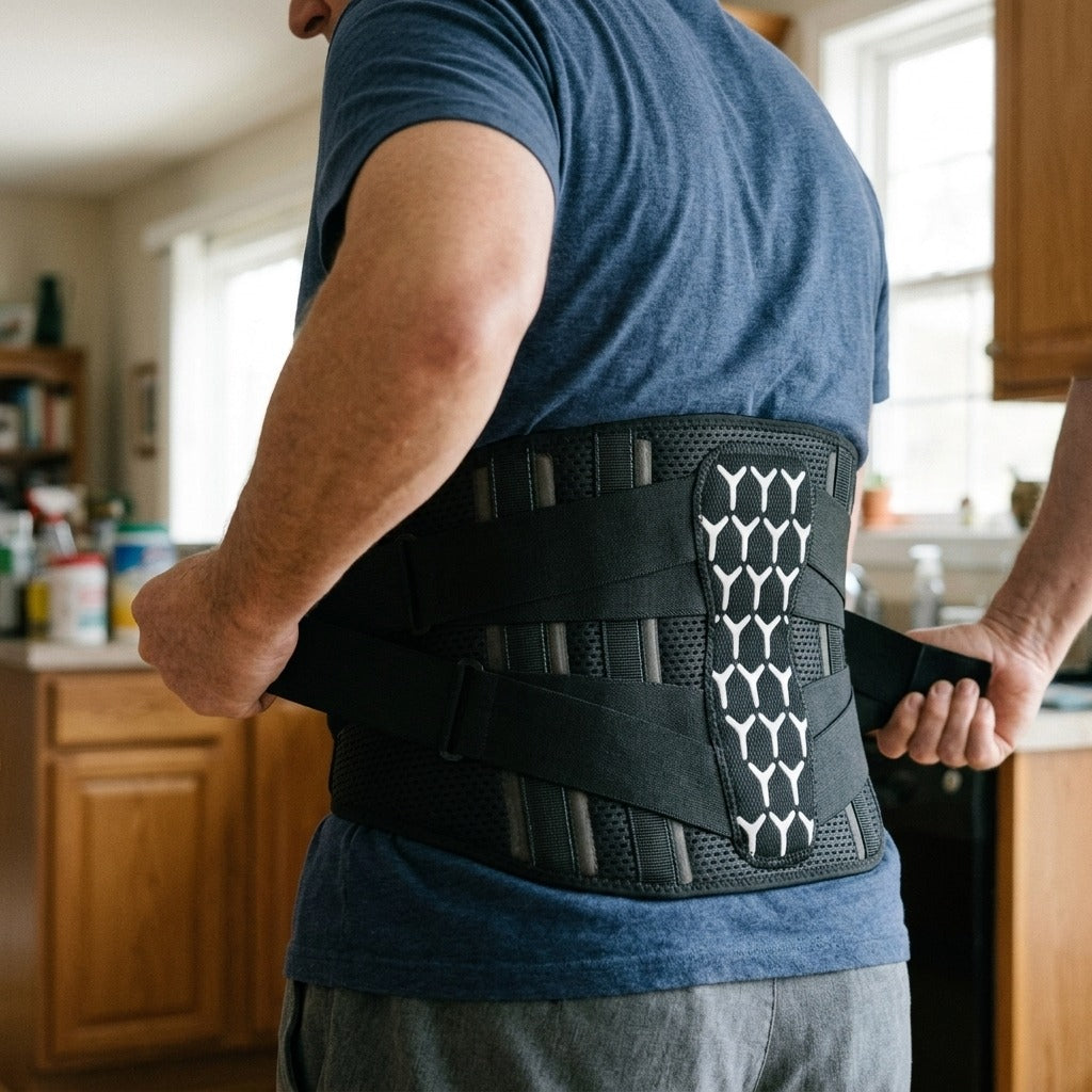 Adjustable Lumbar Back Brace - in use
