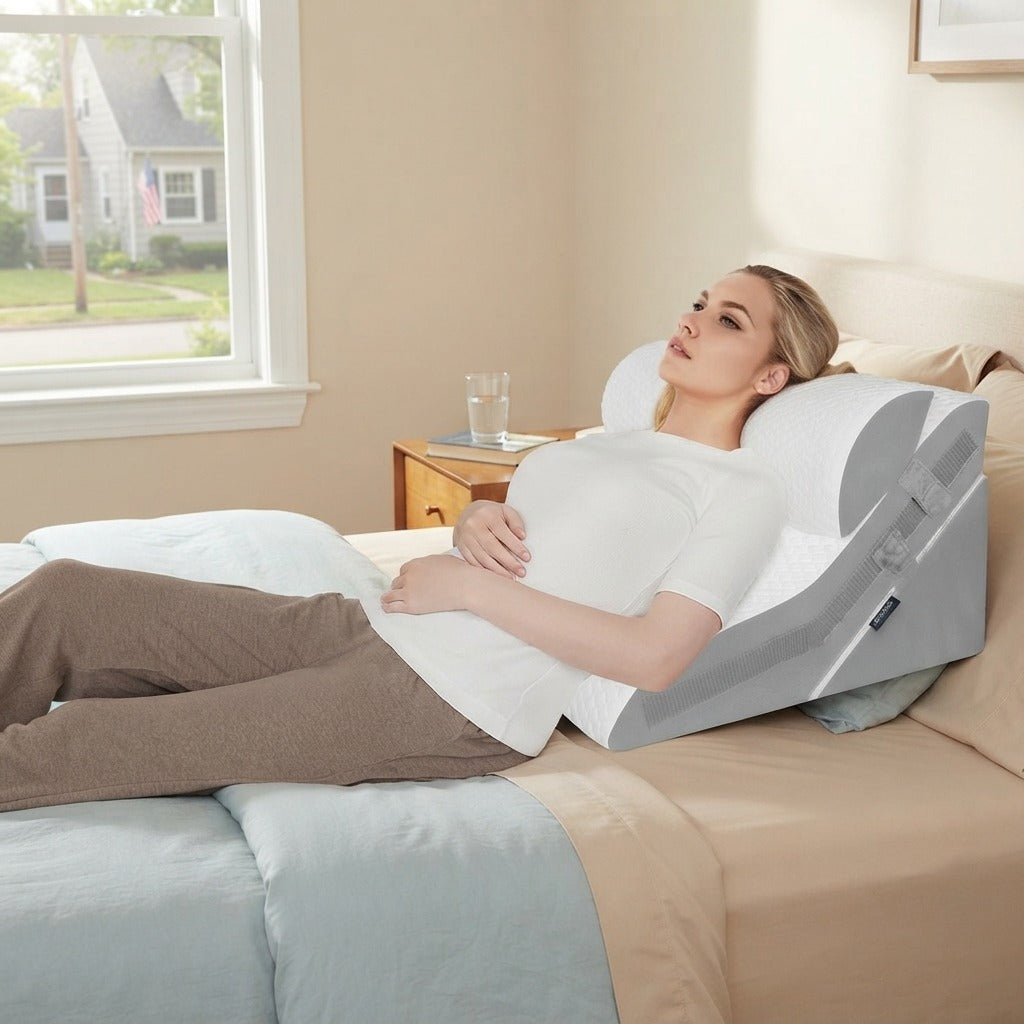 Adjustable Memory Foam Wedge Pillow with Neck Bolster - in everyday life