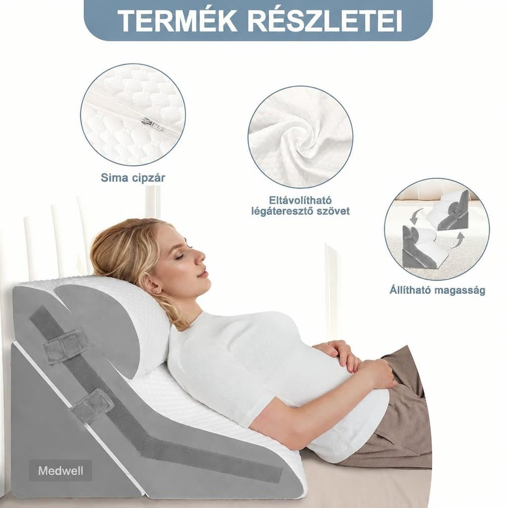 Állítható memóriahabos ékpárna nyakhengerrel