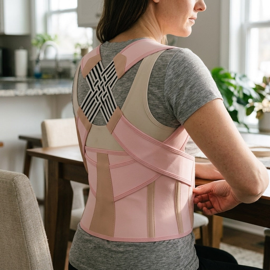 Adjustable Mesh Posture Brace for Adults - in use