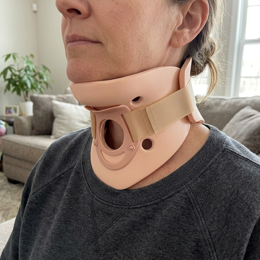 Adjustable Neck Brace for Support - in use
