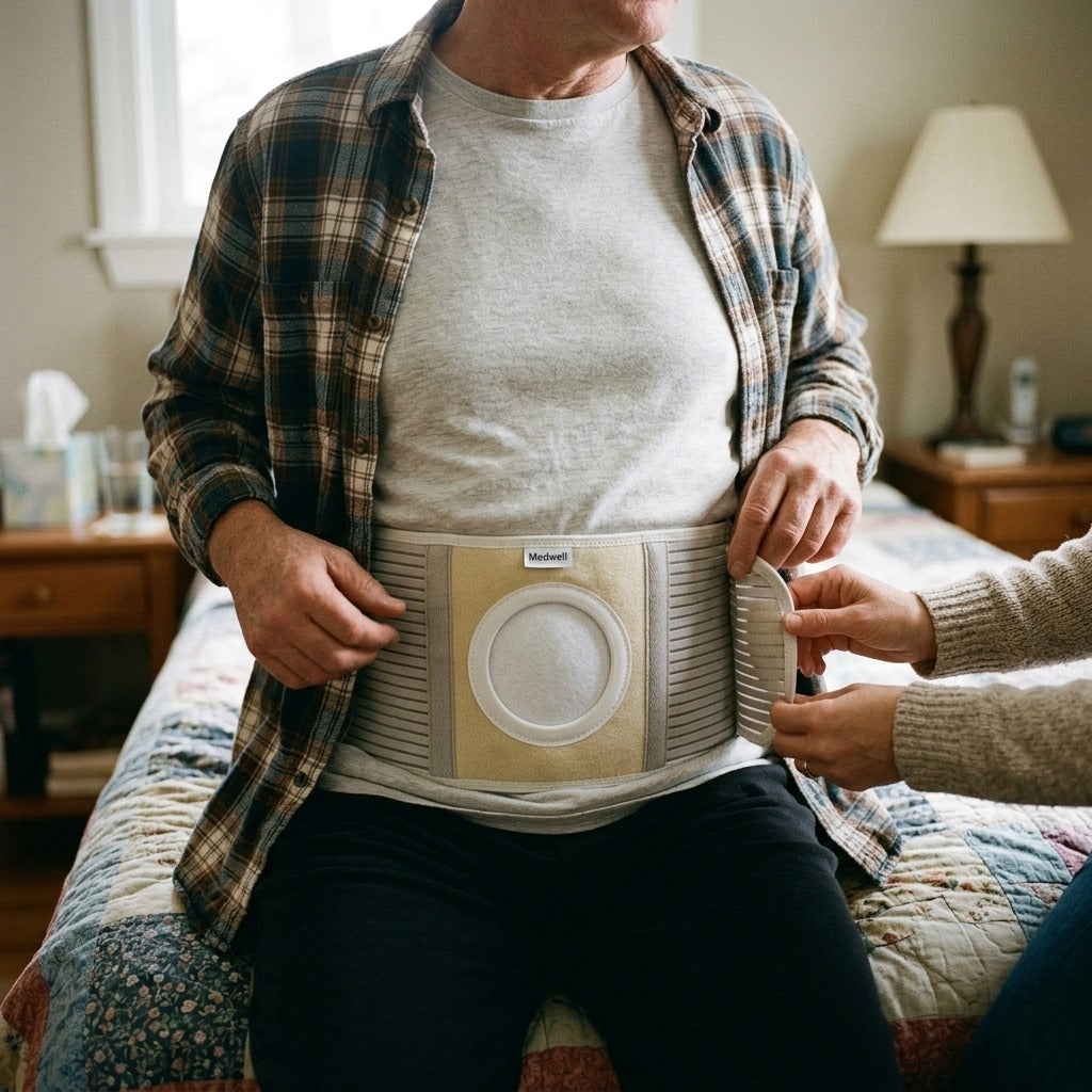 Adjustable Ostomy Hernia Support Belt - in use