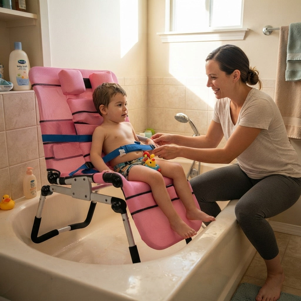 Adjustable Pediatric Bath and Shower Chair - at home
