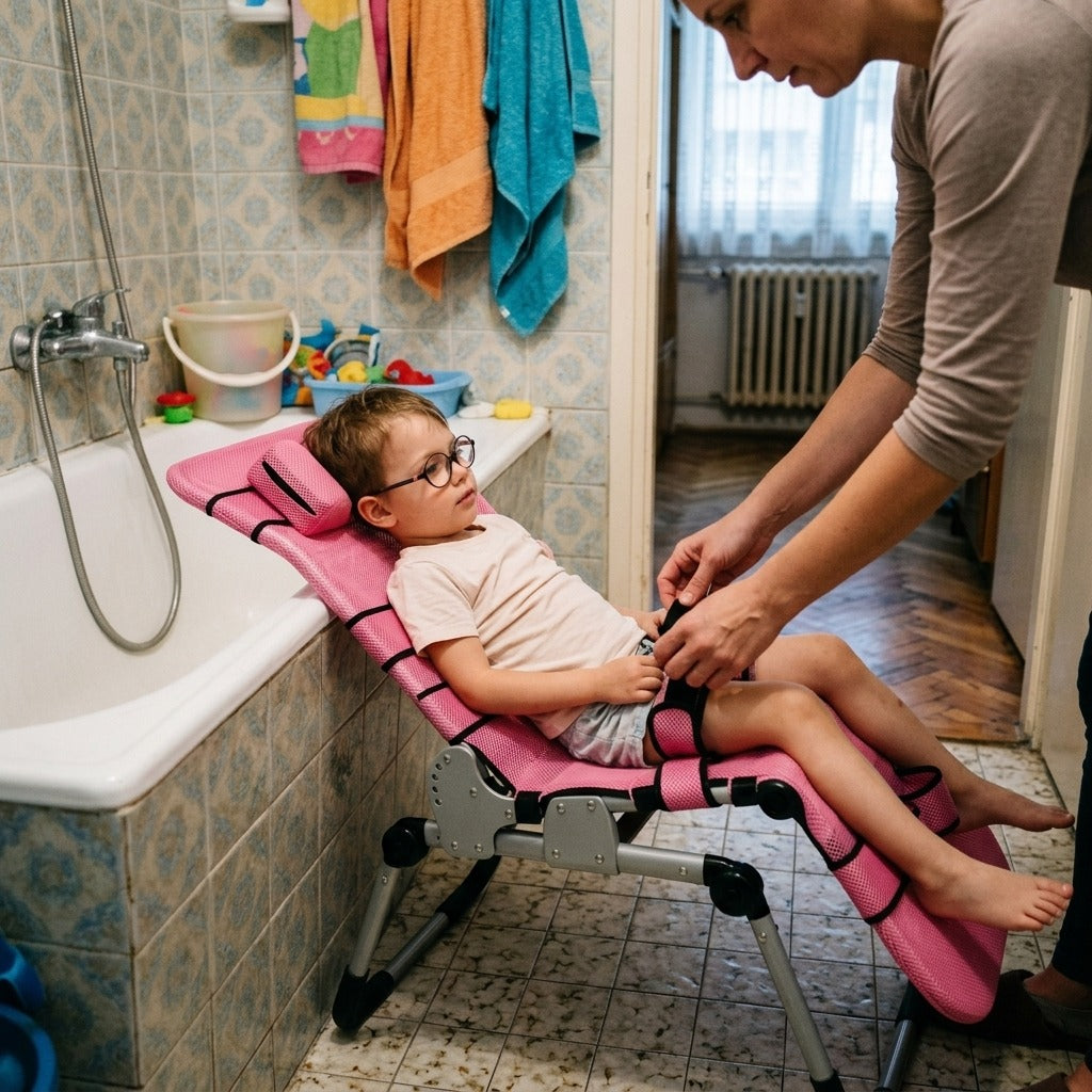 Állítható fürdetőszék gyermekeknek - használat közben