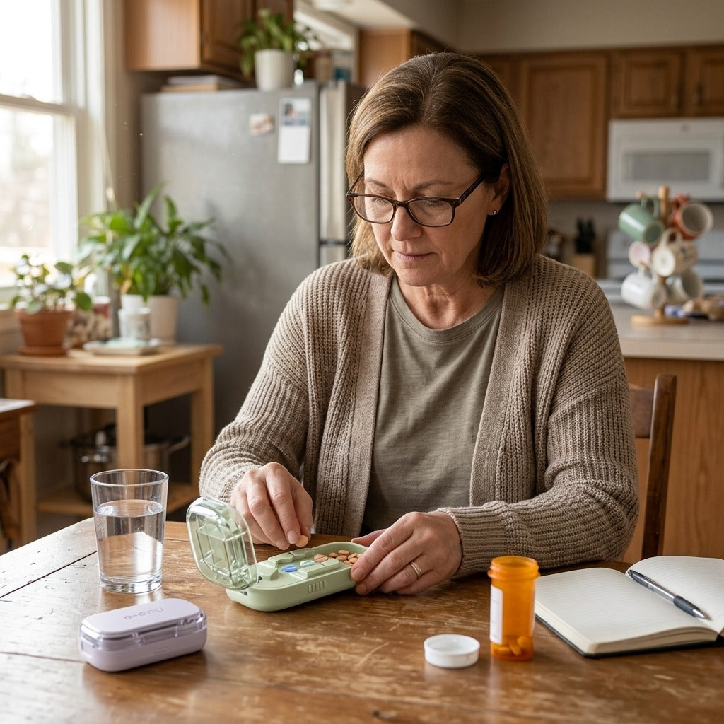 Adjustable Pill Cutter for Half, Third, or Quarter Tablets - at home