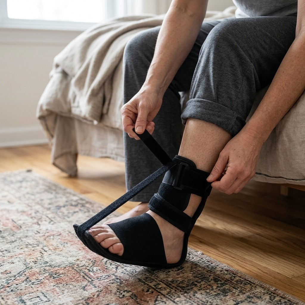 Adjustable Plantar Fasciitis and Drop Foot Brace - in use