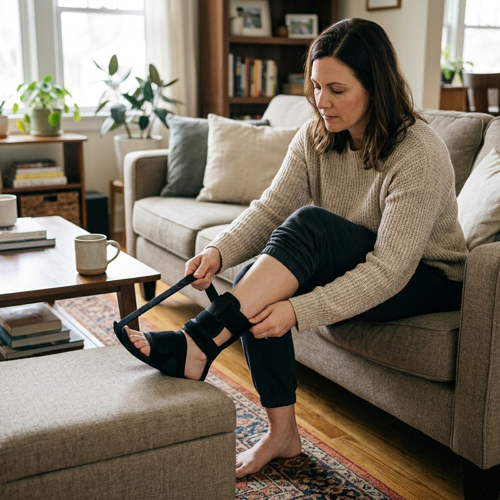 Adjustable Plantar Fasciitis and Drop Foot Brace - at home