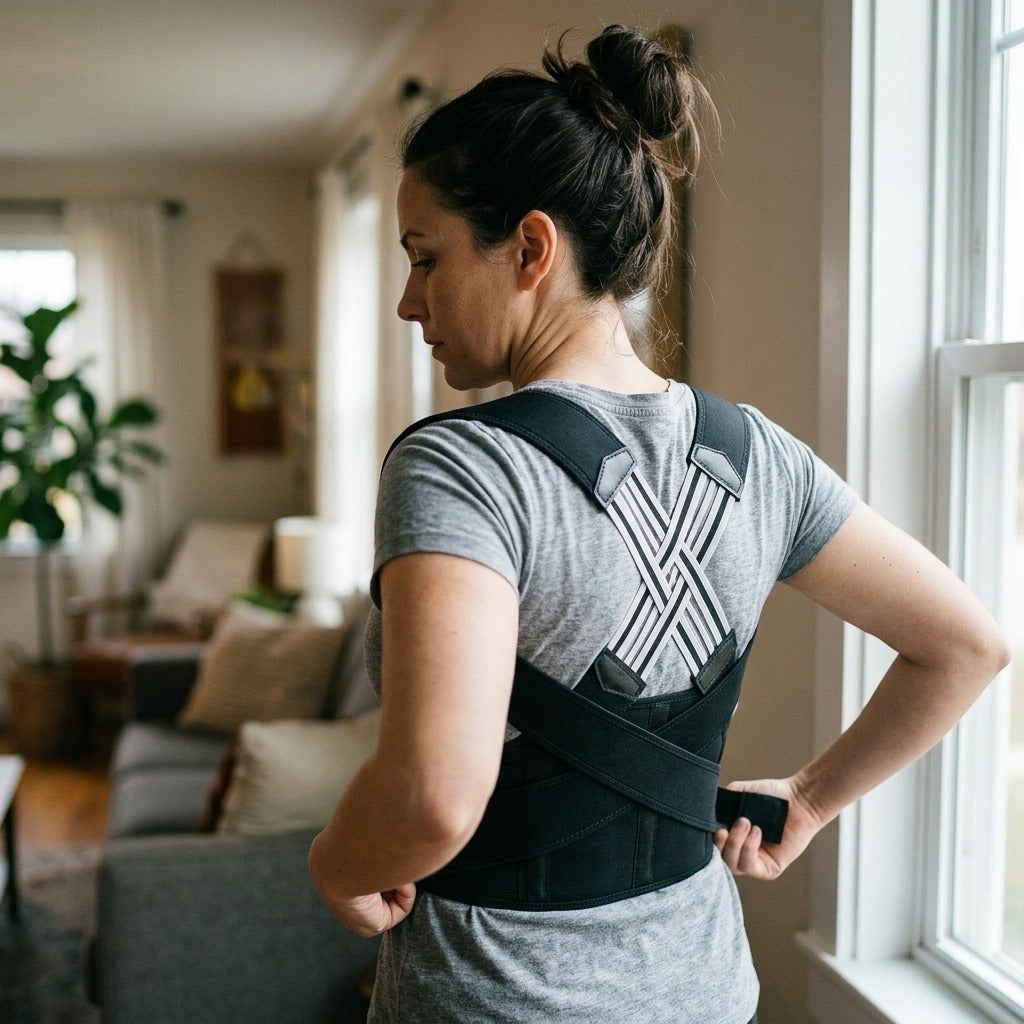 Adjustable Posture Back Brace - in use