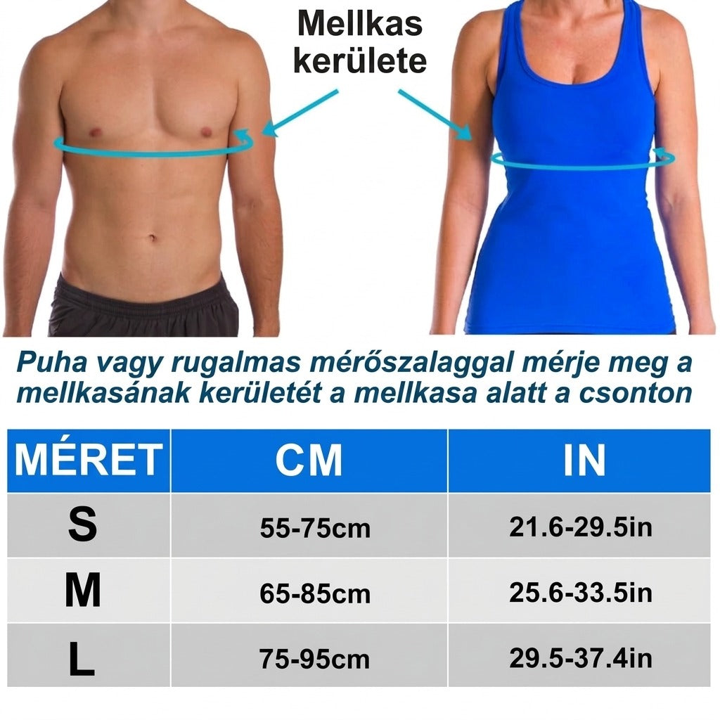 Mellkas kerülete méretezési útmutató S M L mérettel