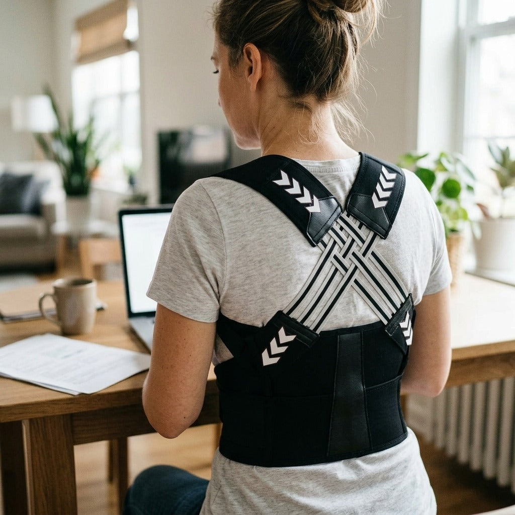 Adjustable Posture Corrector with Waist Belt - in use