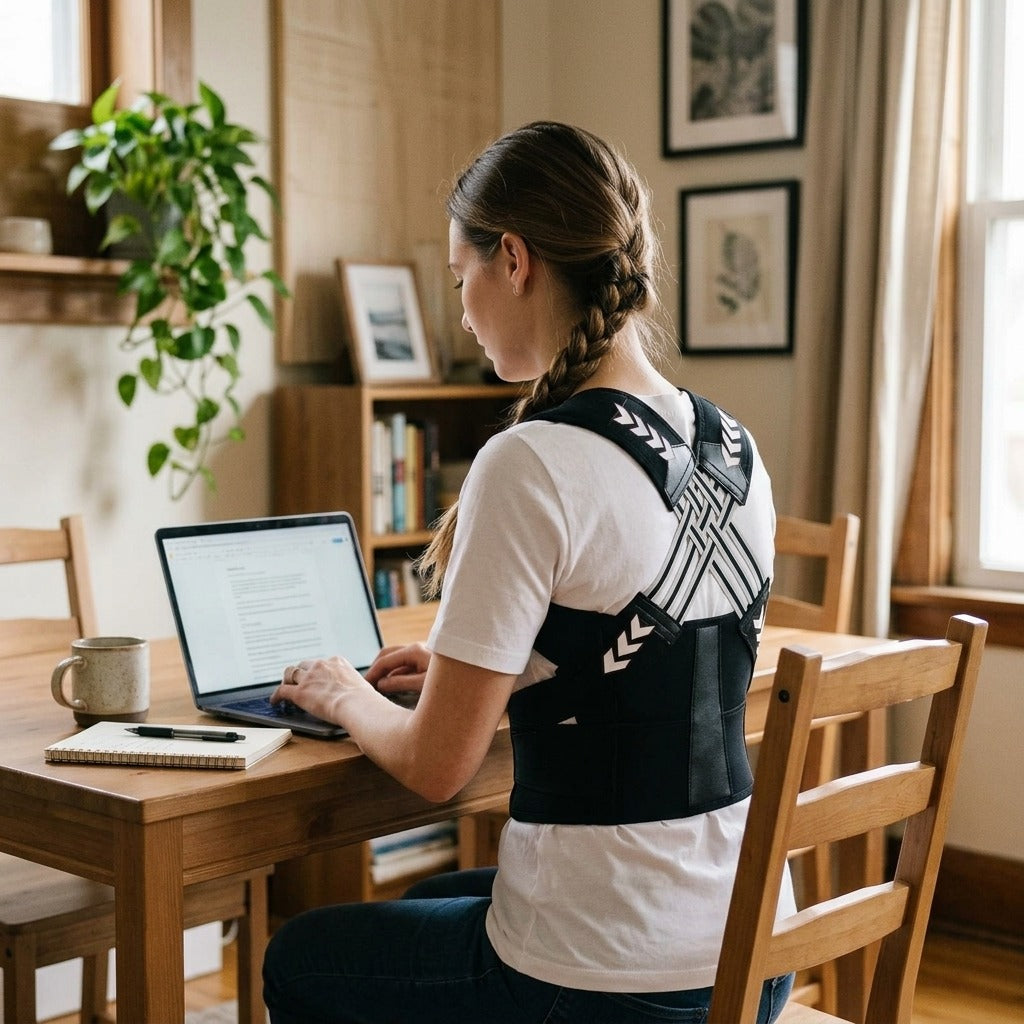 Adjustable Posture Corrector with Waist Belt - at home