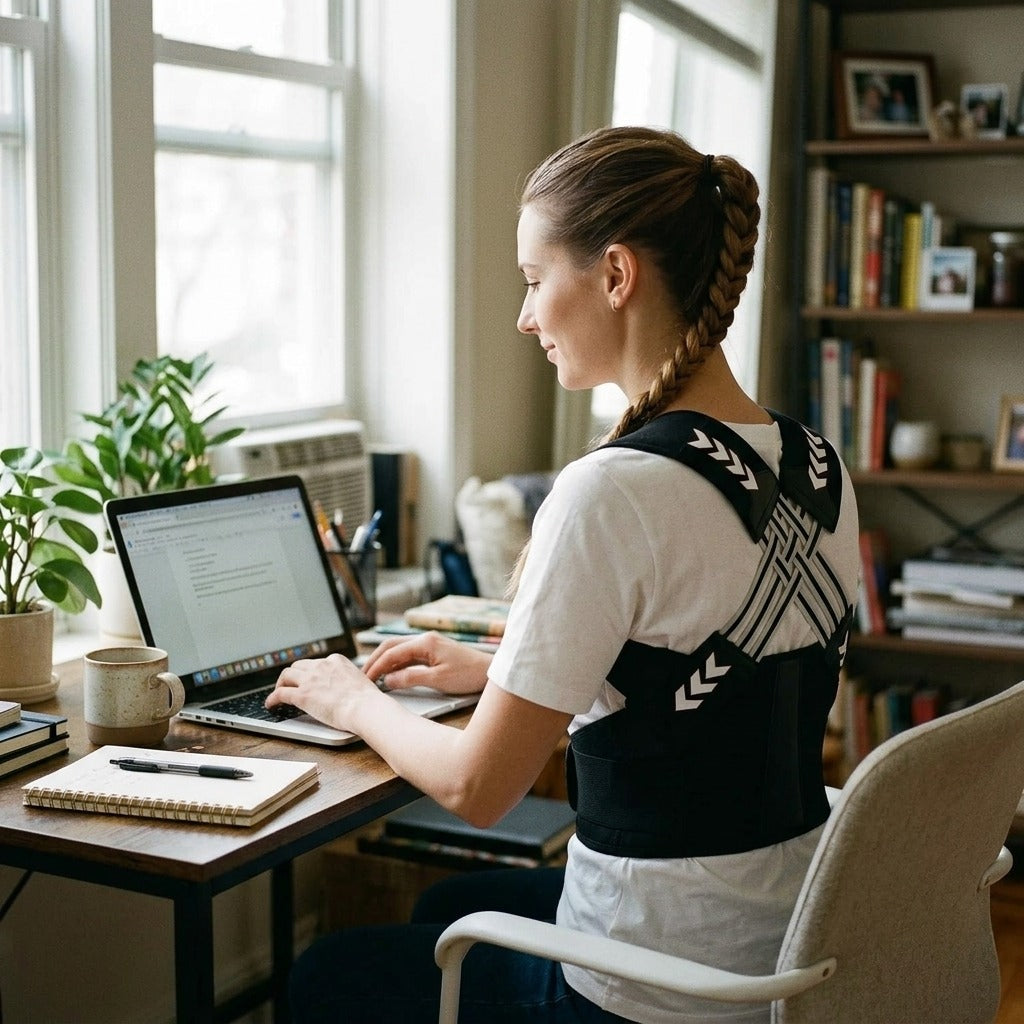 Adjustable Posture Corrector with Waist Belt - in everyday life
