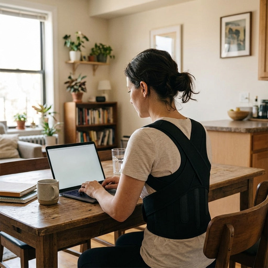 Adjustable Posture Support Belt with Splint - at home