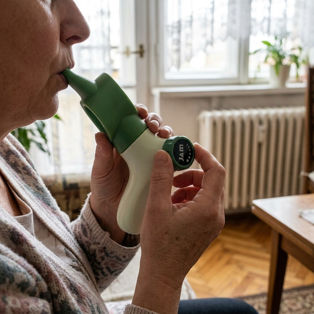 Állítható ellenállású légzőtréner - használat közben
