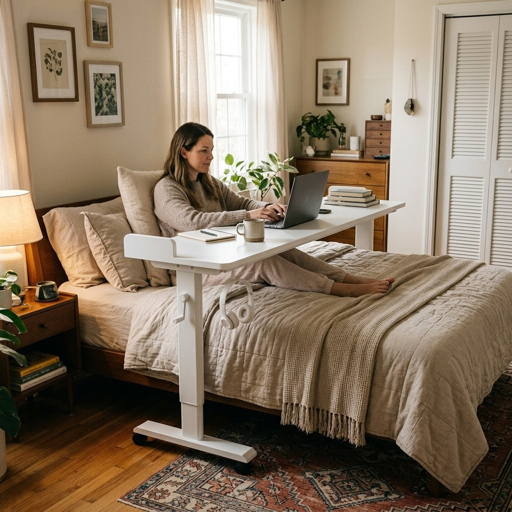 Adjustable Rolling Overbed Desk - at home