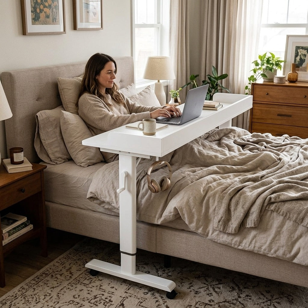 Adjustable Rolling Overbed Desk - in everyday life