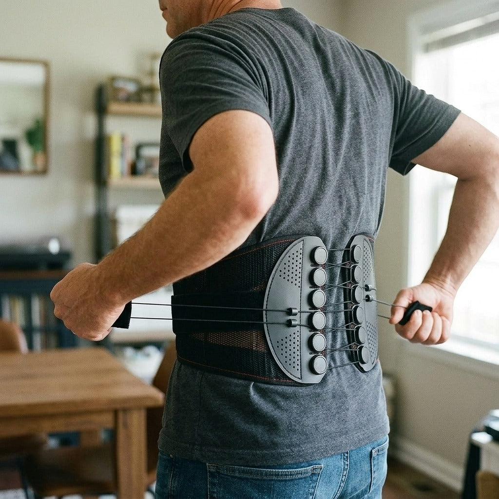 Adjustable Rope Pulley Lower-Back Support Belt - in use