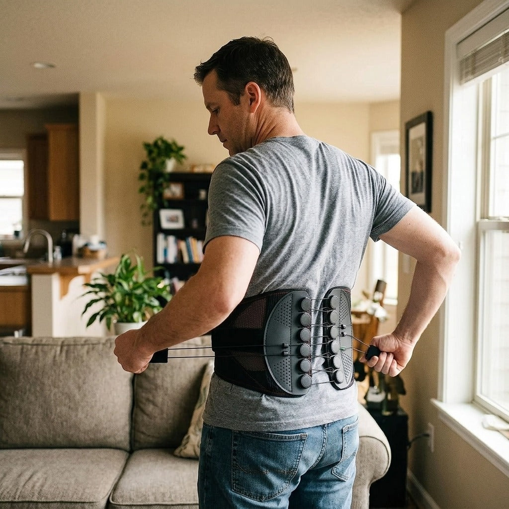 Adjustable Rope Pulley Lower-Back Support Belt - at home