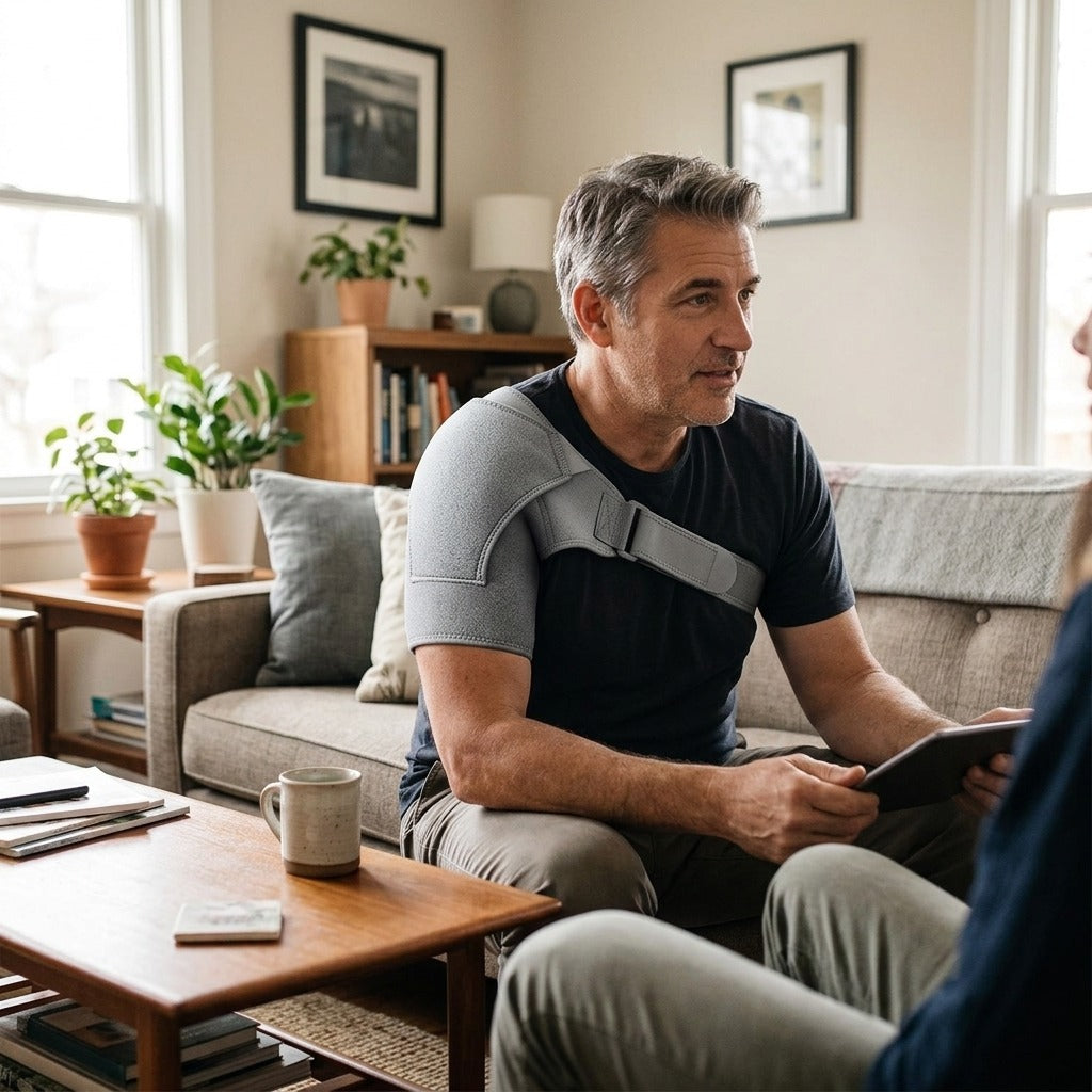 Adjustable Shoulder Brace with Compression Support - at home