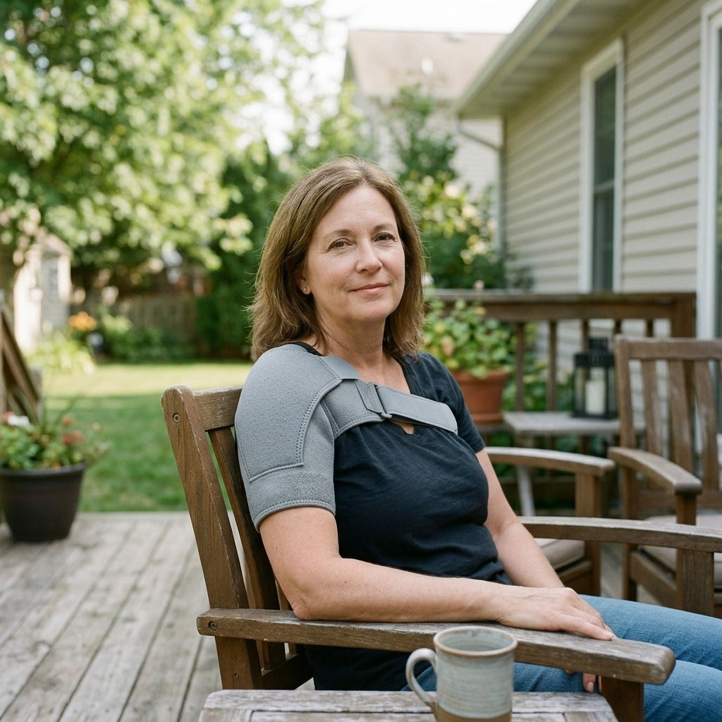 Adjustable Shoulder Brace with Compression Support - in everyday life