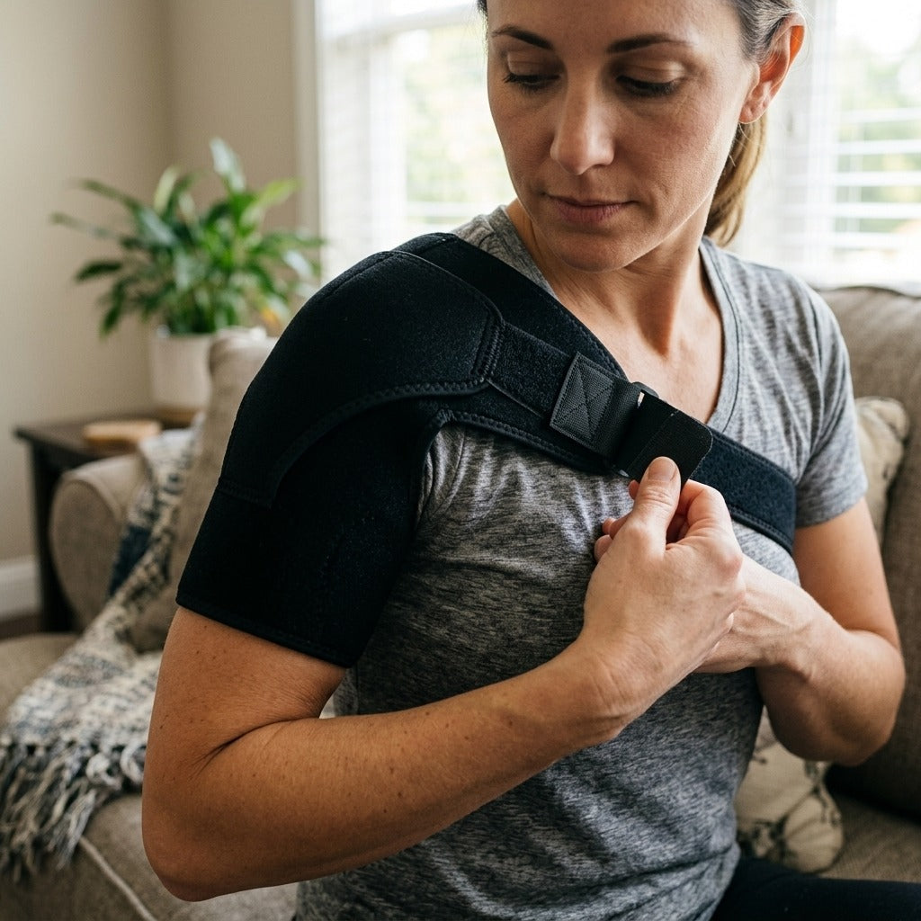Adjustable Shoulder Support Compression Sleeve - in use