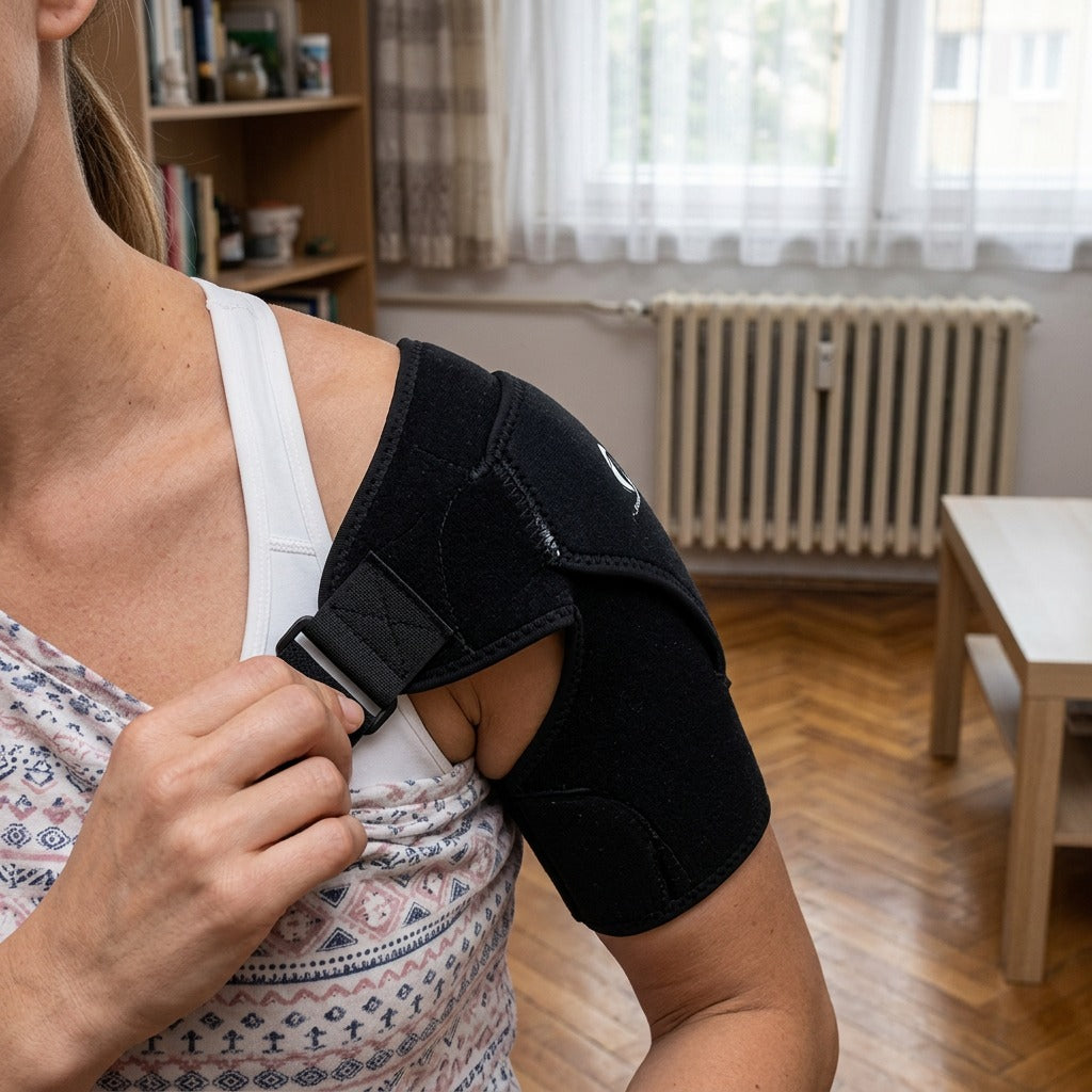 Állítható kompressziós vállrögzítő - használat közben