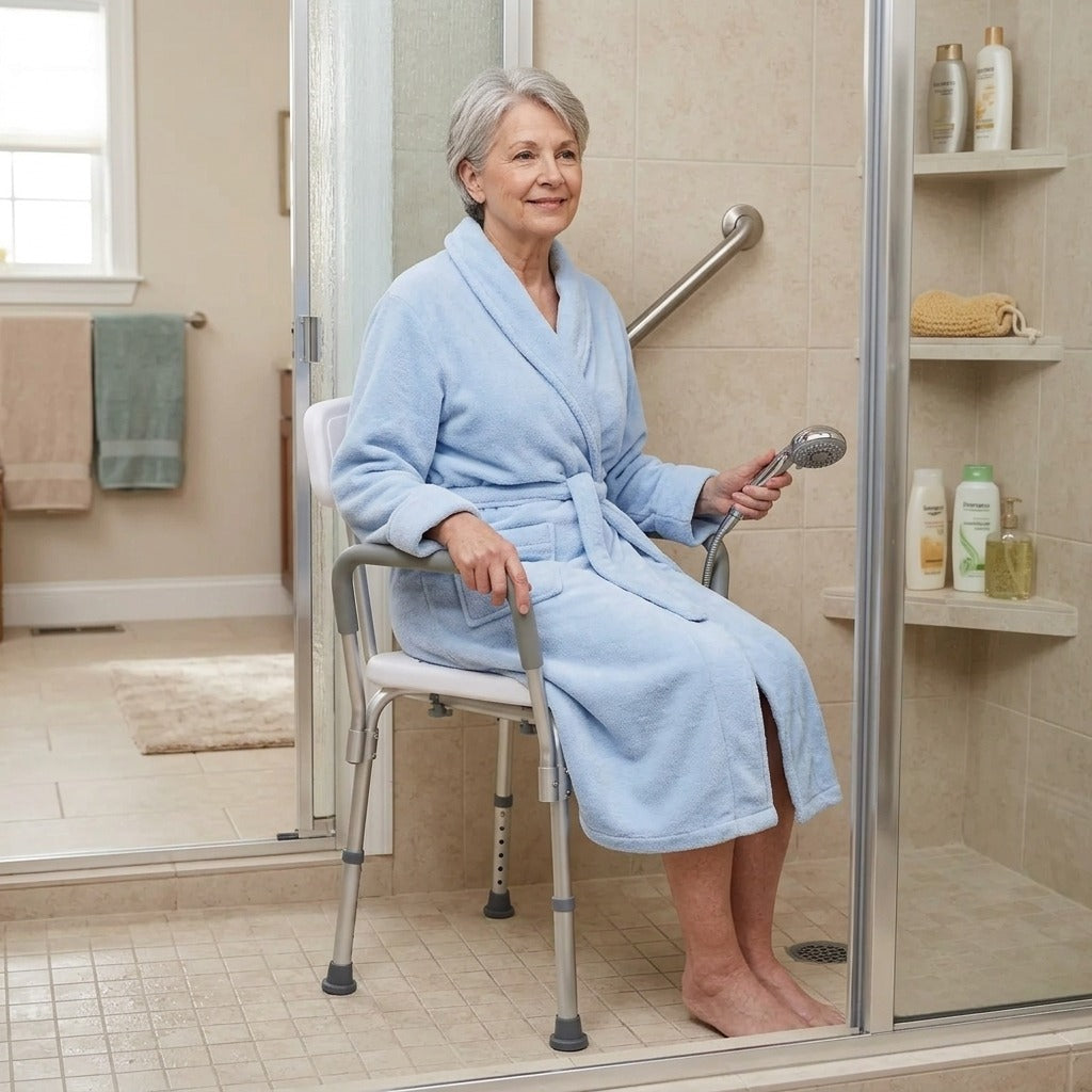 Adjustable Shower Chair with Padded Armrests - in everyday life