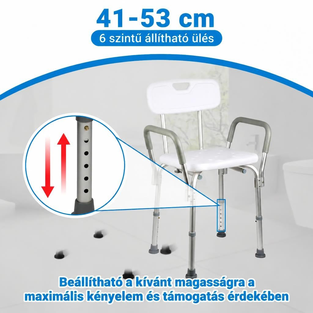 Állítható zuhanyszék párnázott karfával