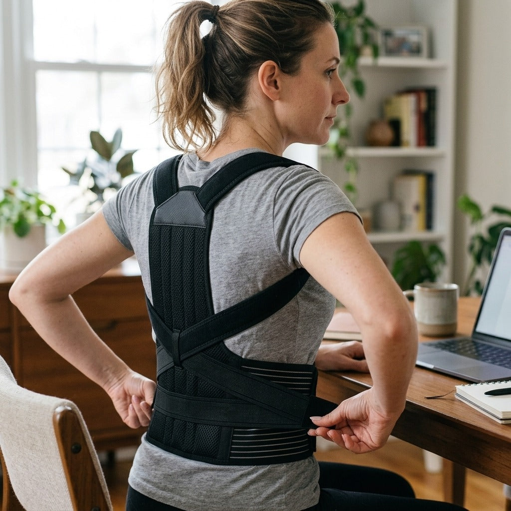 Adjustable Soft-Shell Back Support - in use