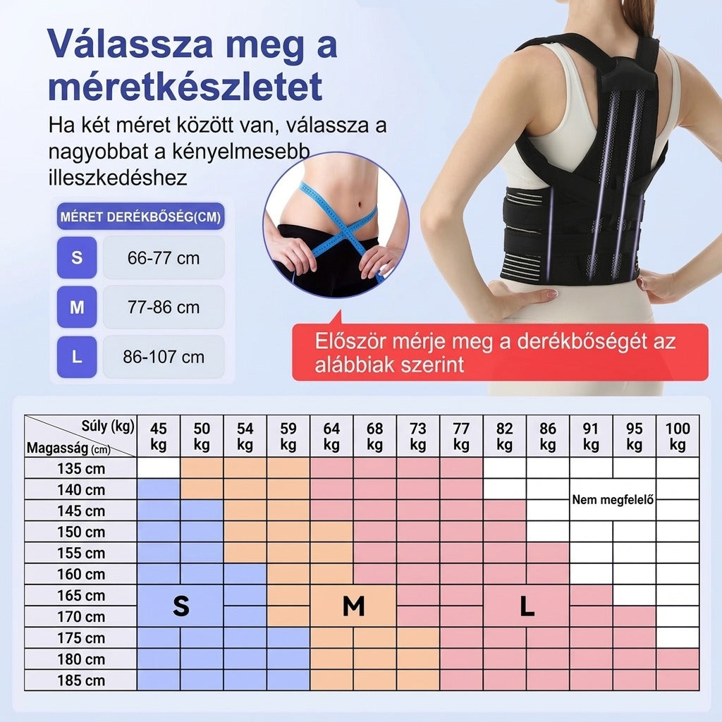 Állítható, puha hát- és vállrögzítő