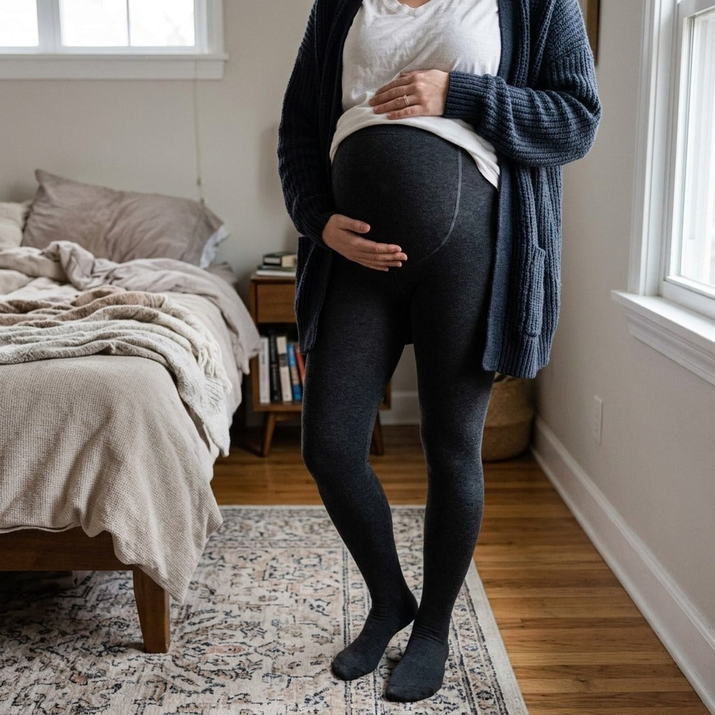 Adjustable Thermal Maternity Tights - in use