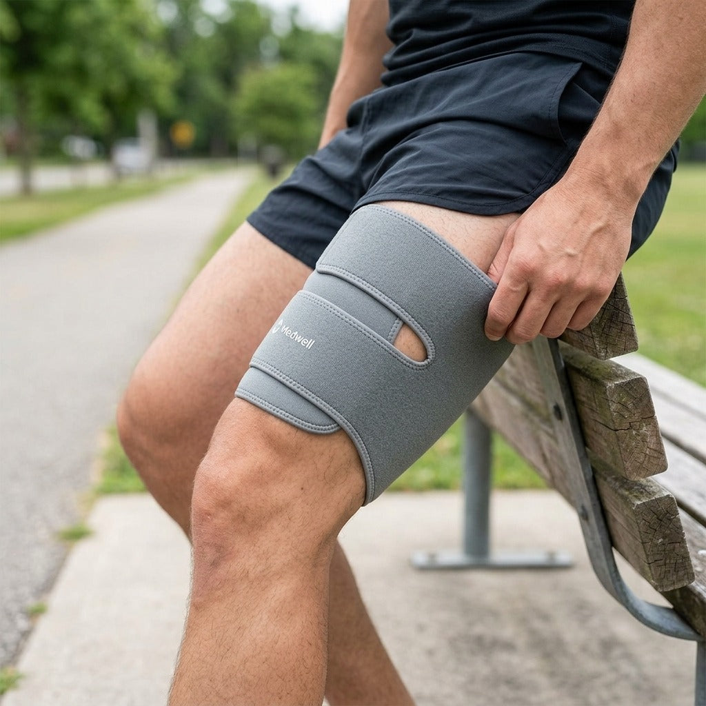 Adjustable Thigh Support Brace - in use
