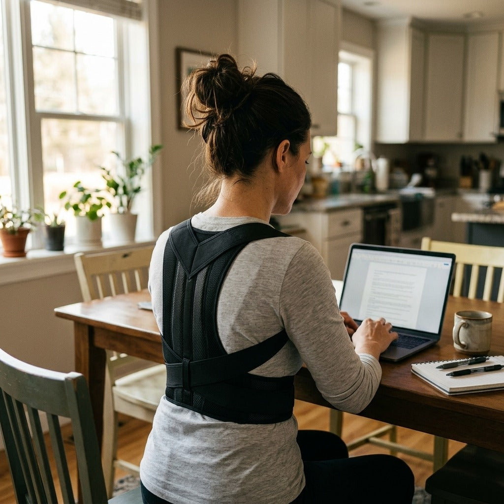 Adjustable Upper-Back Posture Corrector - at home