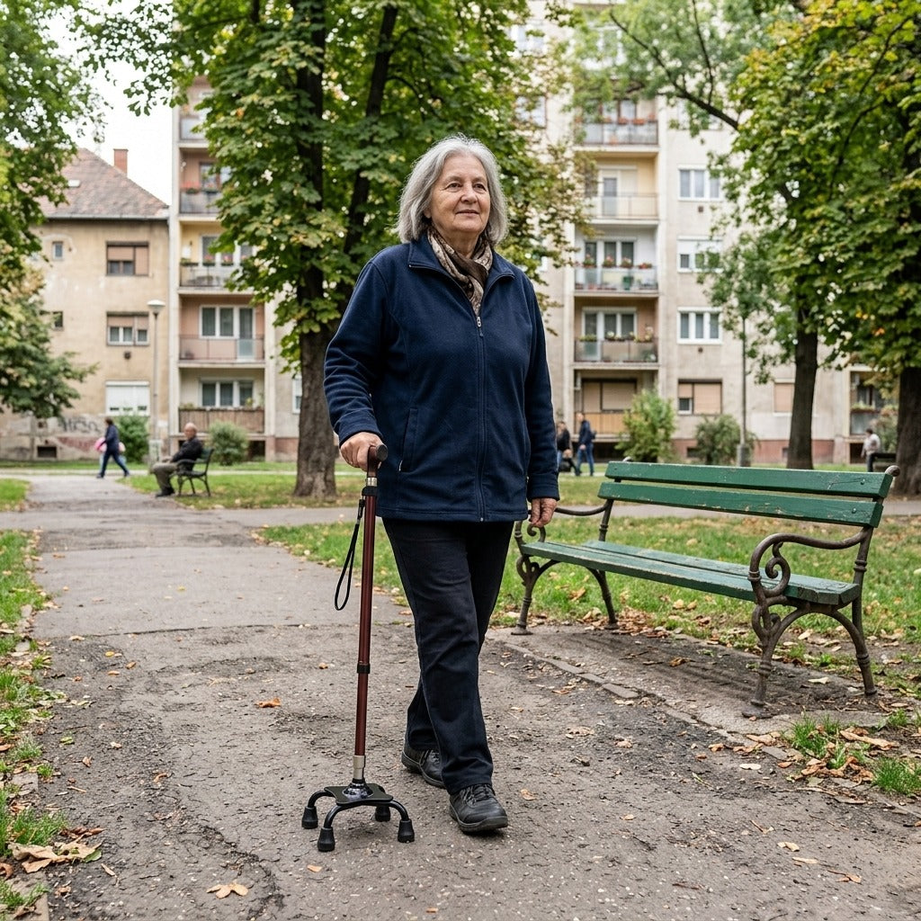 Állítható járóbot LED-világítással és négylábú talppal - a mindennapokban