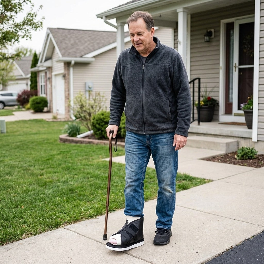 Adjustable Walking Cast Shoe for Broken Foot - in everyday life