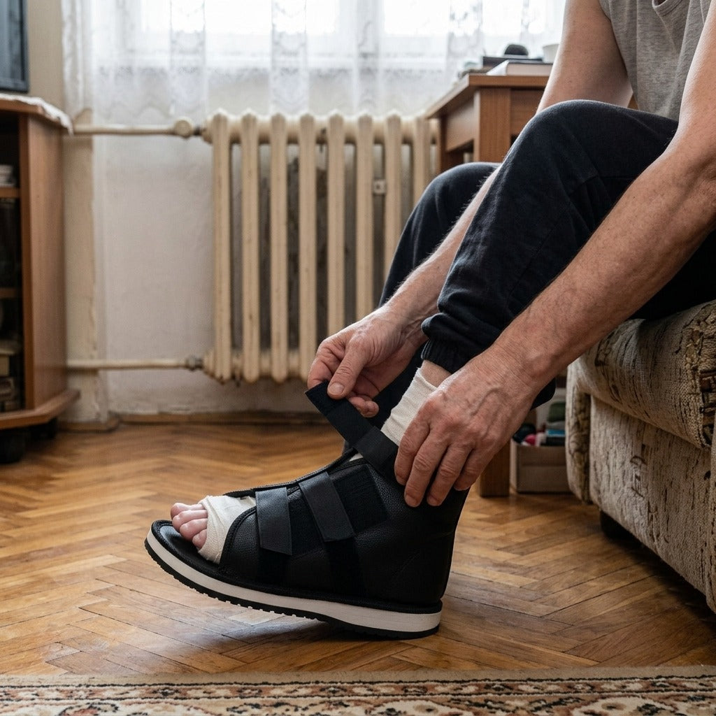 Állítható járó gipszcipő törött lábra - használat közben