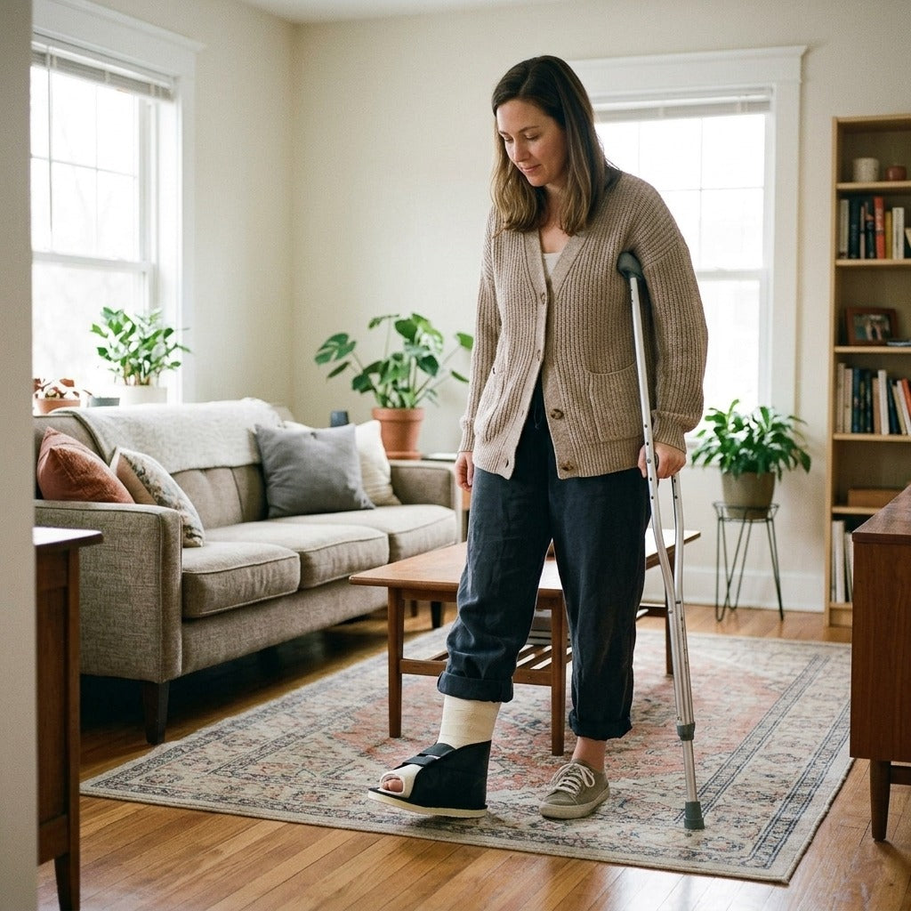 Adjustable Walking Cast Shoe for Foot Injuries - at home