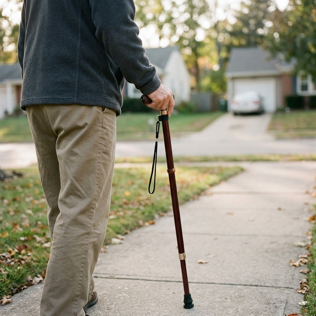 Adjustable Walking Stick with LED Light - in use