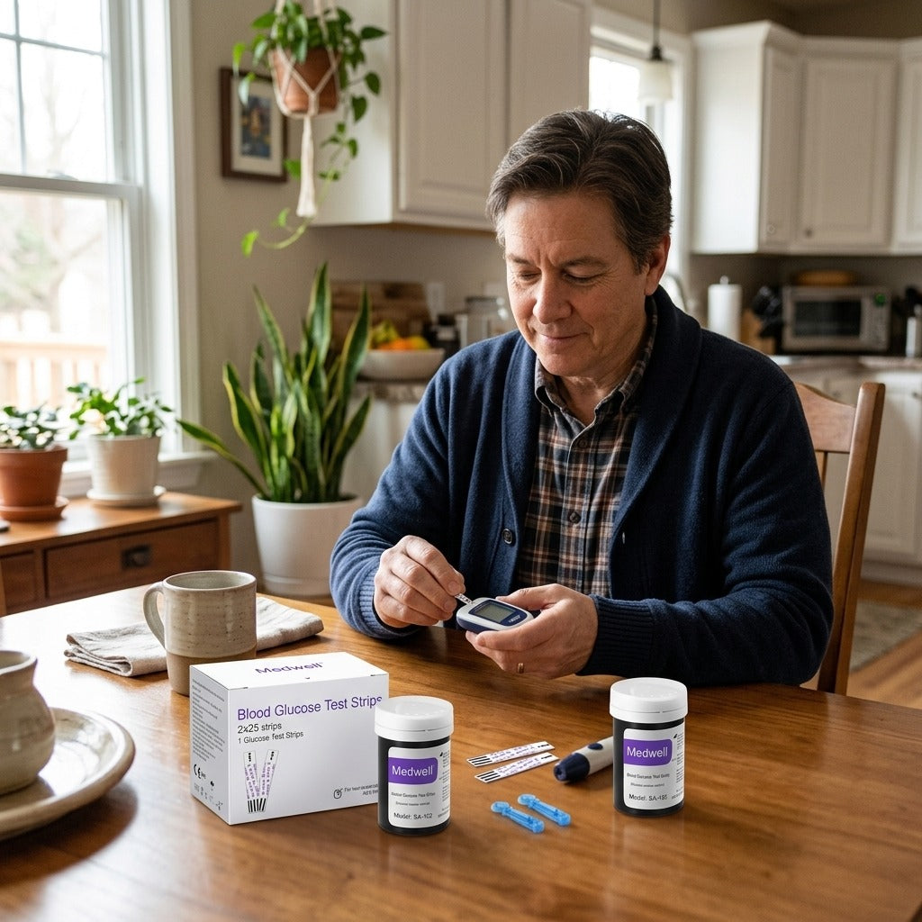 Medwell Blood Glucose Test Strips and Lancets - in everyday life
