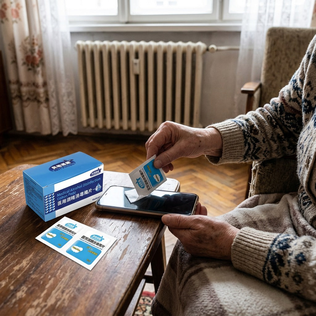 Alkoholos törlőkendő, 70%–80% alkohollal - használat közben