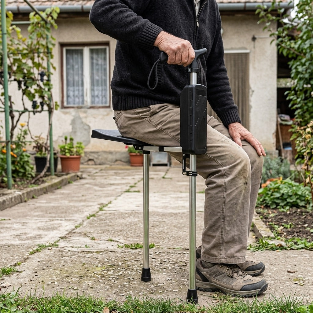 Alumínium járóbot összecsukható ülőkével, 85 cm - használat közben