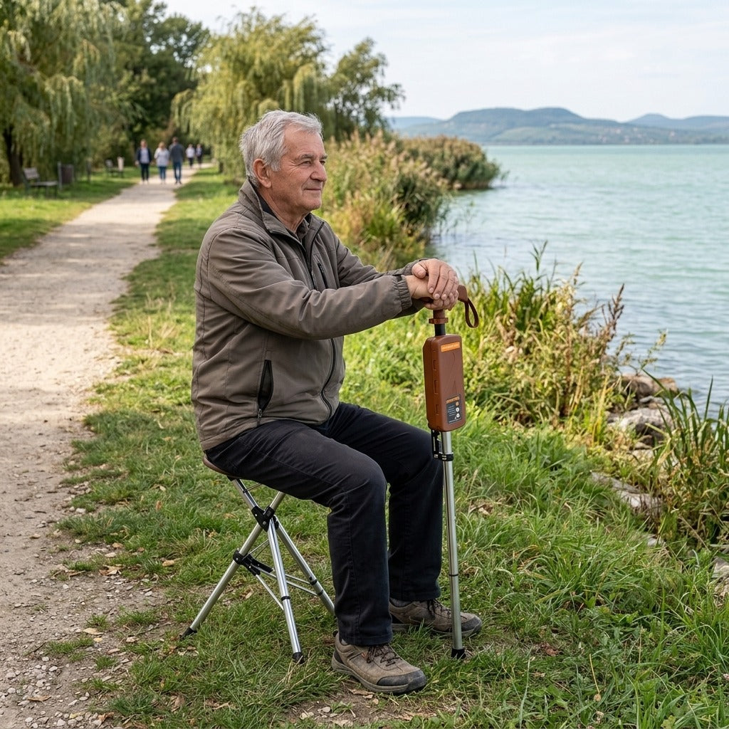 Alumínium járóbot összecsukható ülőkével, 85 cm - a mindennapokban