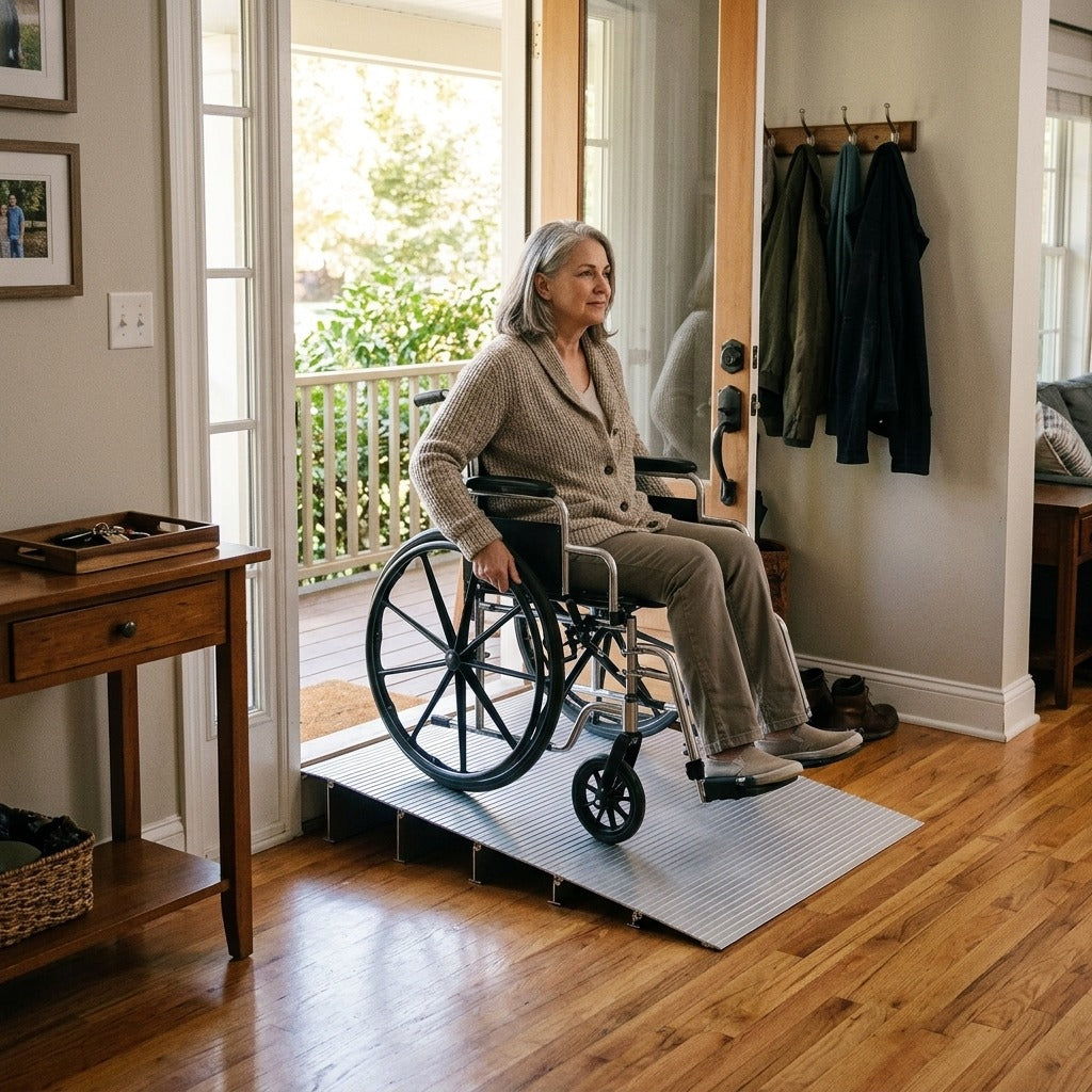 Aluminum Wheelchair Doorway Threshold Ramp - at home