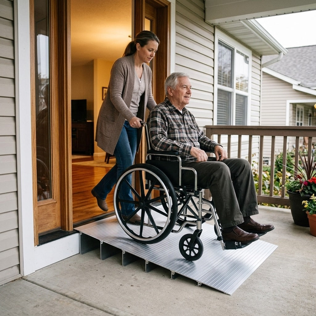 Aluminum Wheelchair Doorway Threshold Ramp - in everyday life