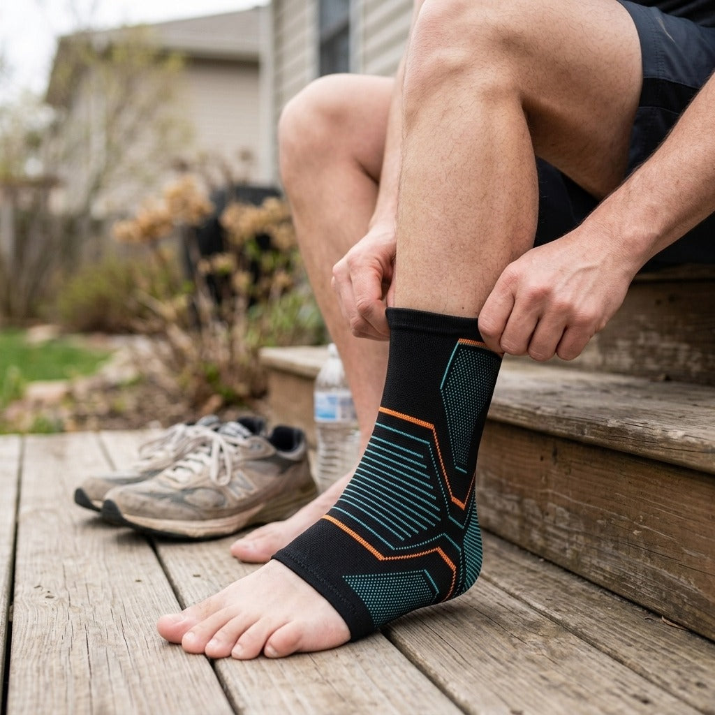 Ankle Compression Sleeve with Arch Support - in use