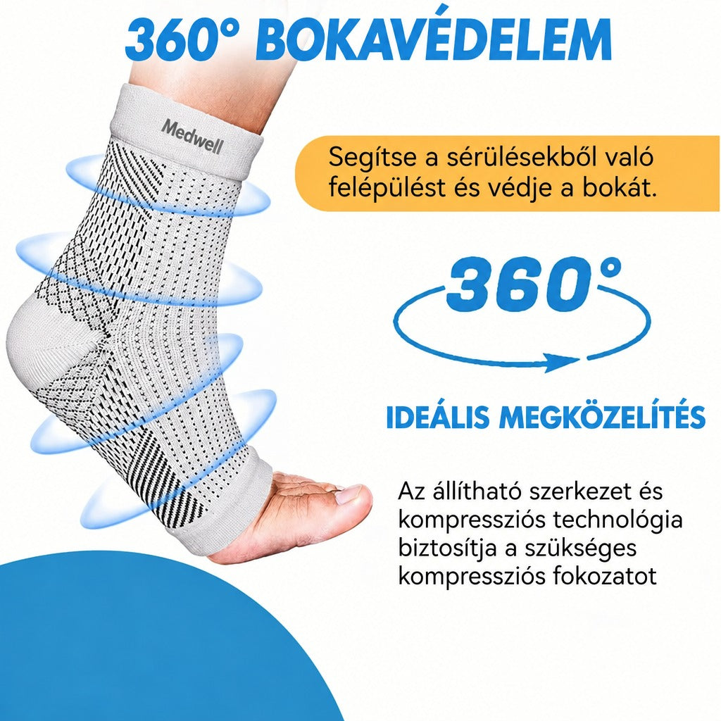 Medwell bokaszorító a lábon 360 fokos védelemmel és kompressziós technológiával.