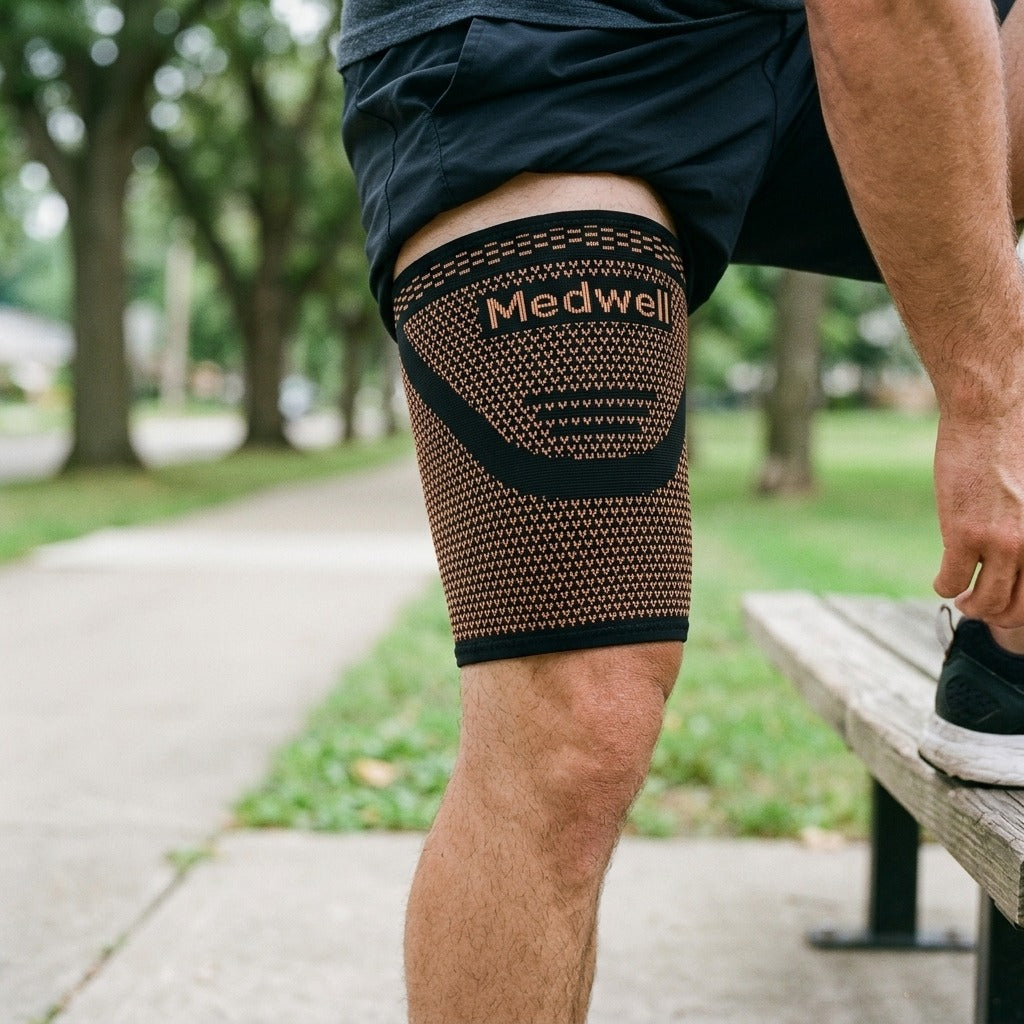 Anti-Slip Thigh Compression Sleeves for Sports - in use