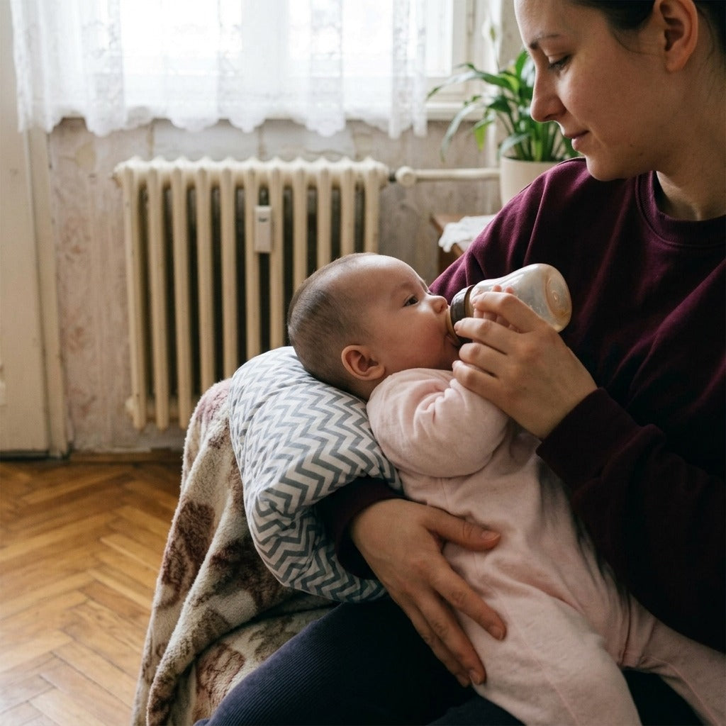 Babaetető karpárna szoptatáshoz és cumisüveges etetéshez - használat közben