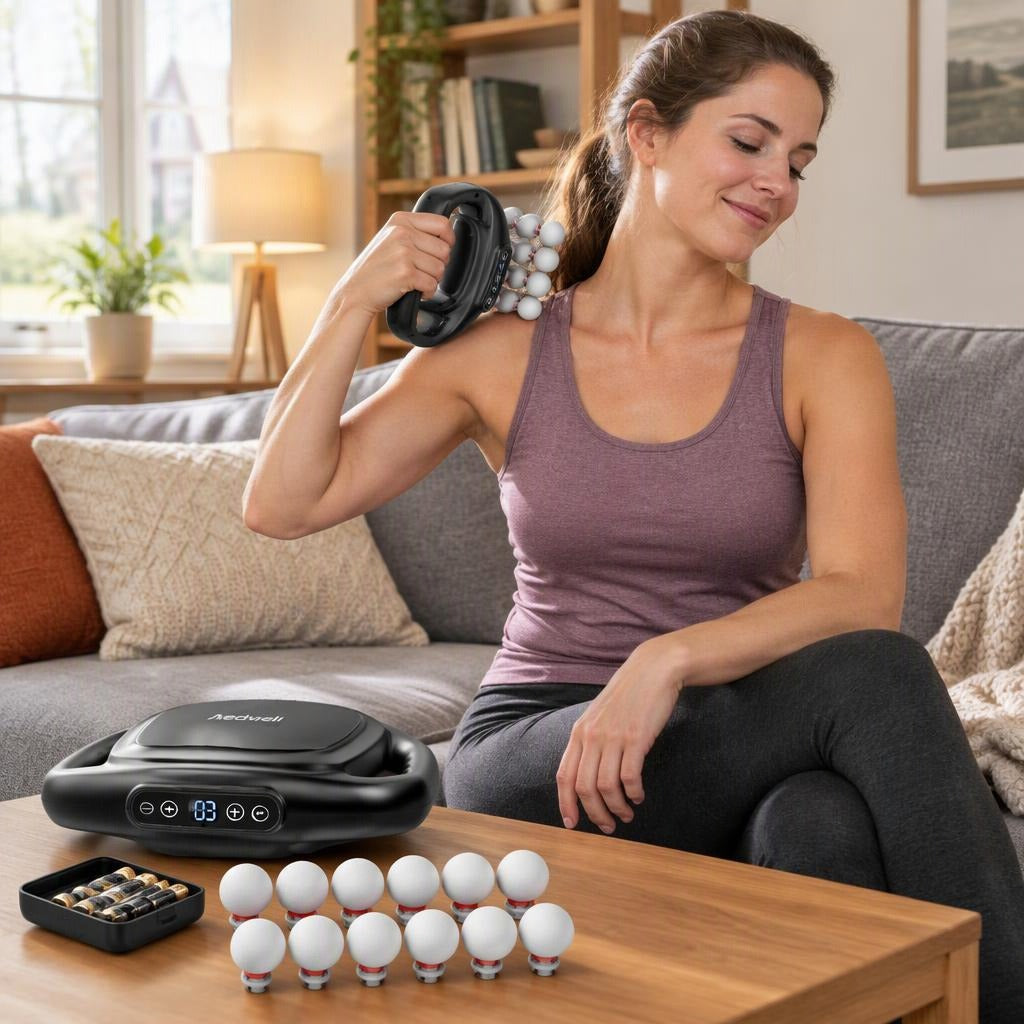 Battery-Powered Massage Gun Set with 16 Heads - at home