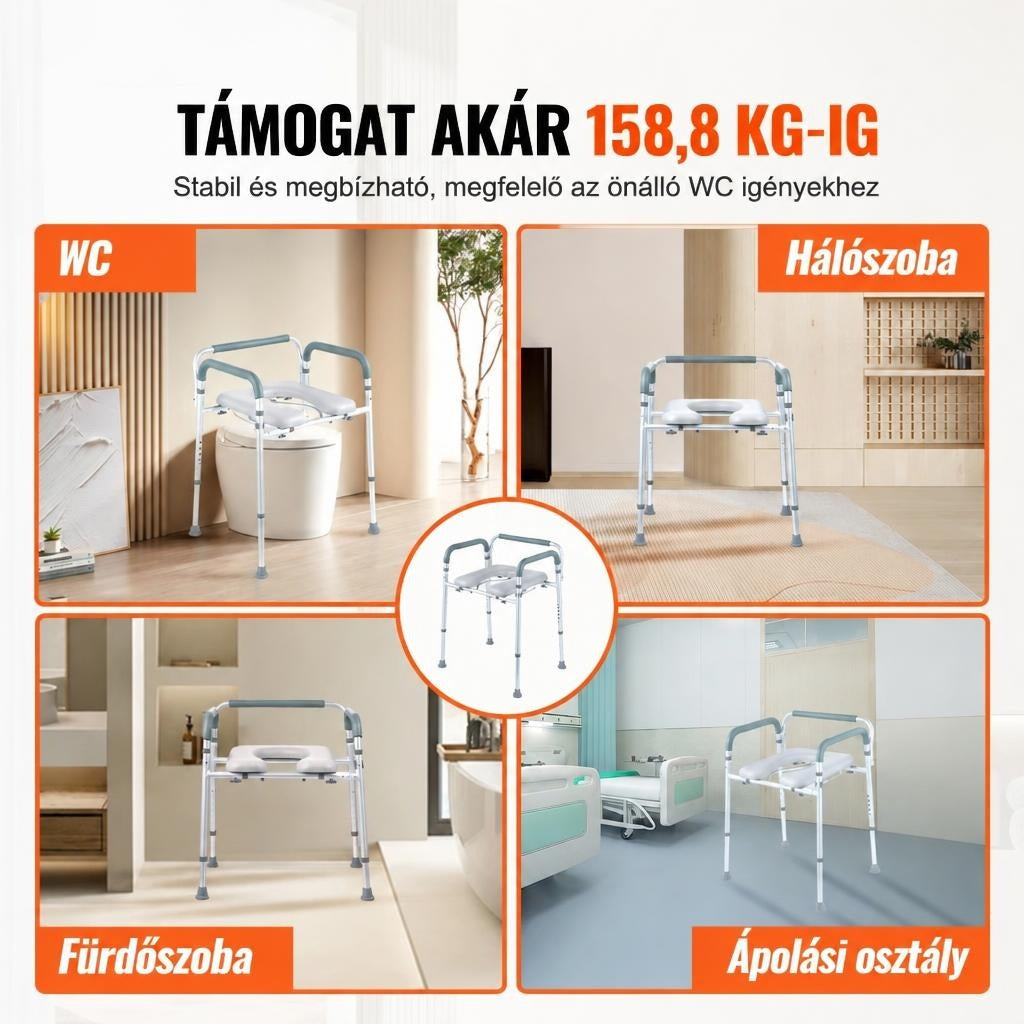 Ágy melletti WC párnázott ülőkével és karfával